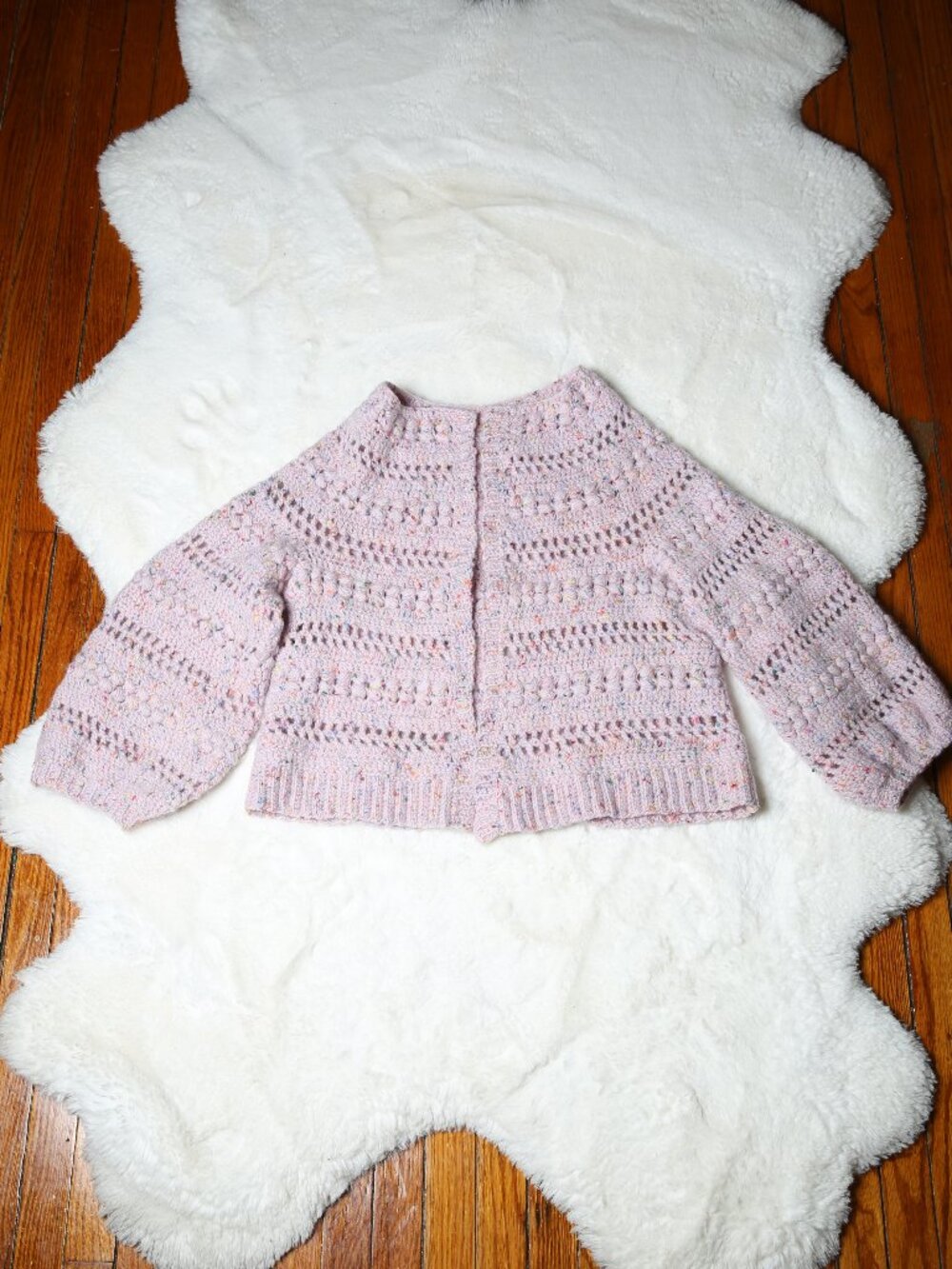 Handmade Dusty Pink Crochet Knit Cardigan with Balloon Sleeves - Picture 2 of 11